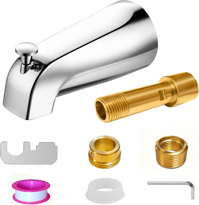 ZXFENG Metal Chromel Bathtub Spout with Diverter, All Metal,5.3 Inch Tub Spout, Fits 1/2" Copper Slip-On and 1/2" or 3/4" IPS Threaded Pipes, Leak-Free, Slip Fit Tub Spout with Pull-Up Diverter - Image 1